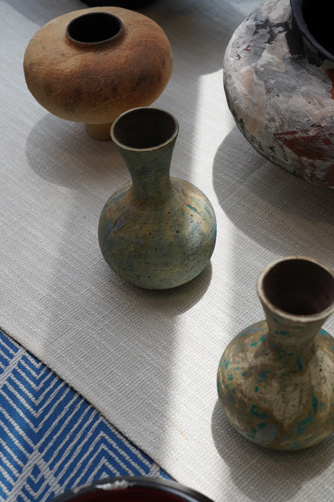 Finished ceramic vessels in daylight